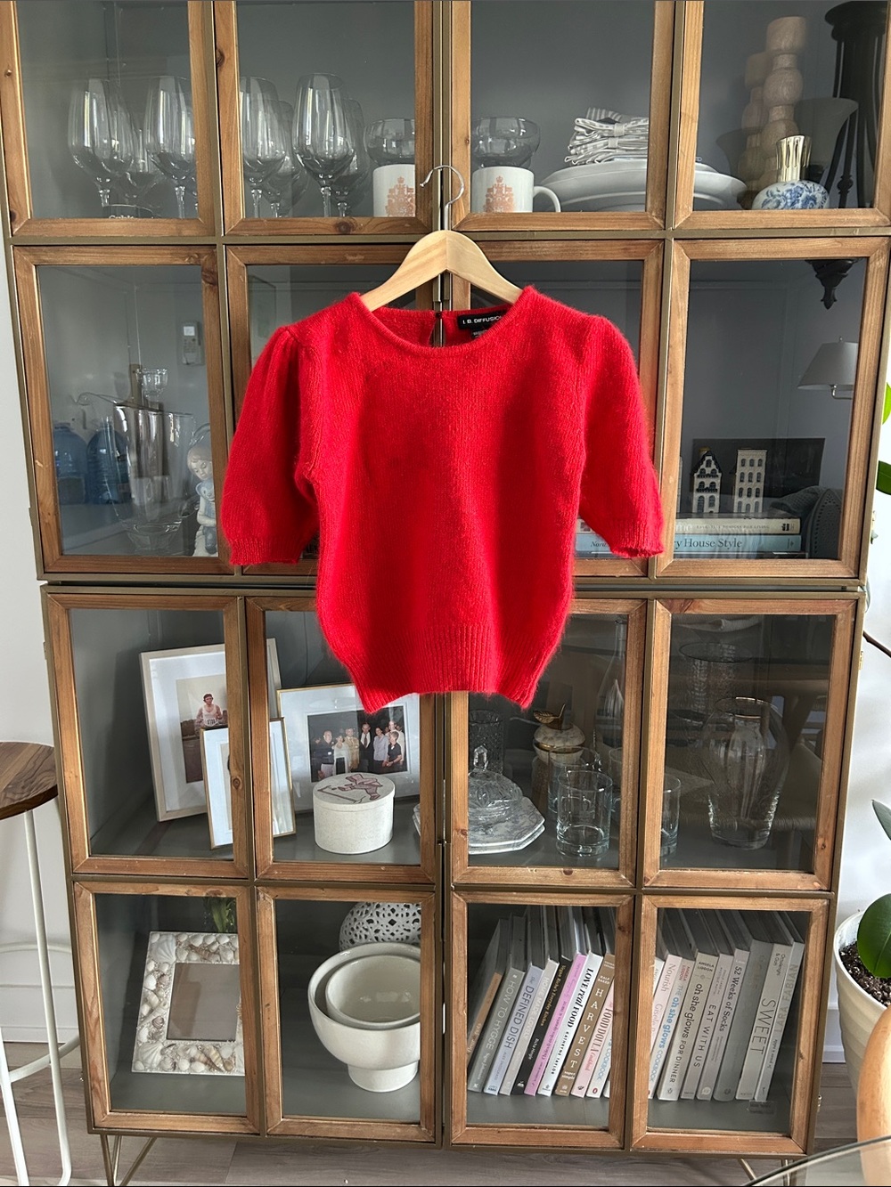 Vintage I.B. Diffusion Silk and Angora Red Puff-Sleeve Knit Sweater